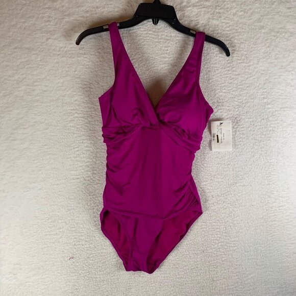 Ralph Lauren Women's Beach Club Twist Front One Piece‎ Pink Swimsuit Size 8 9384 - Picture 2 of 9